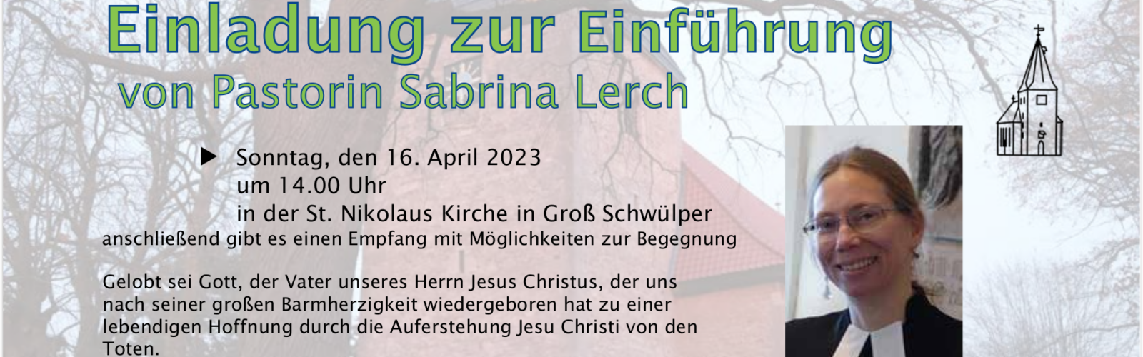 Einladung zur Einführung von Pastorin Sabrina Lerch